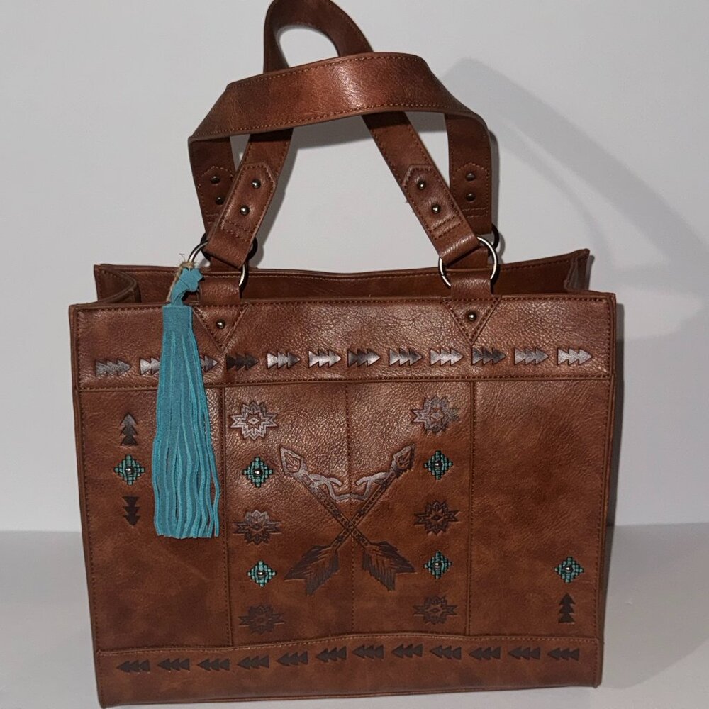Catchfly Studio Brown Leather Tote, Concealed Zip Pocket